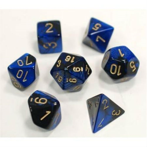Black-Blue with Gold Gemini Polyhedral 7-die Set Chessex CHX26435