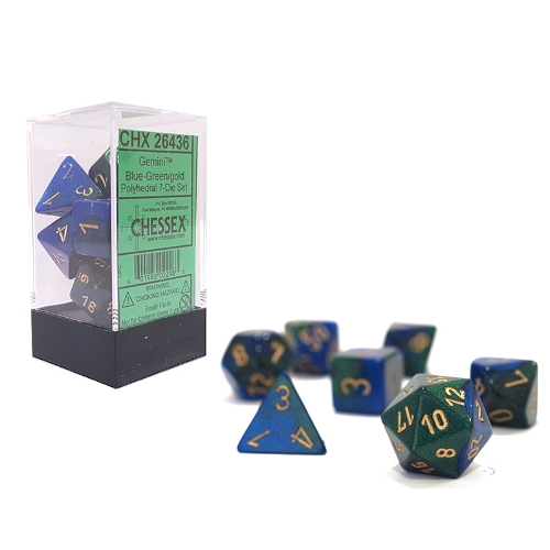 Blue-Green with Gold Gemini Polyhedral 7-Die Set Chessex CHX26436