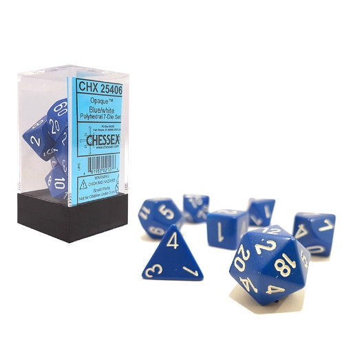 Blue with White Opaque Polyhedral 7-Die Set Chessex CHX25406