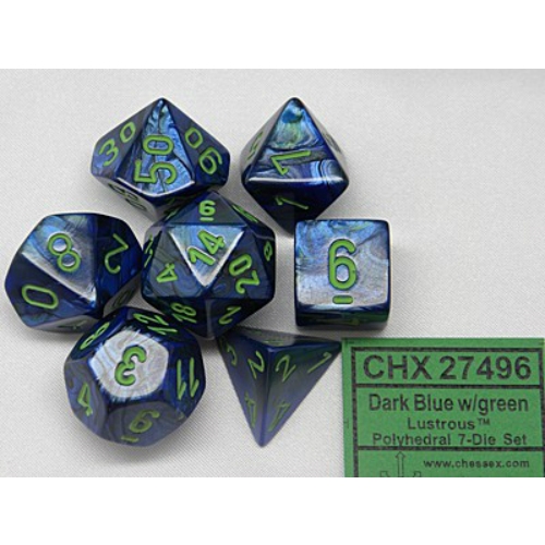 Dark Blue with Green Lustrous Polyhedral 7-Die Set Chessex CHX27496