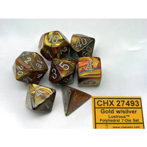Gold with Silver Lustrous Polyhedral 7-Die Set Chessex CHX27493