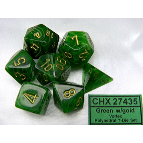 Green with Gold Vortex Polyhedral 7-Die Set Chessex CHX27435