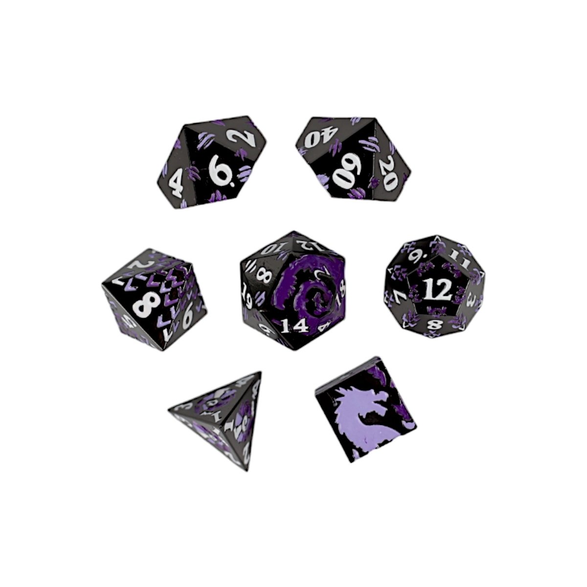 LPG Dice RPG Set Inscripted Dragon Purple