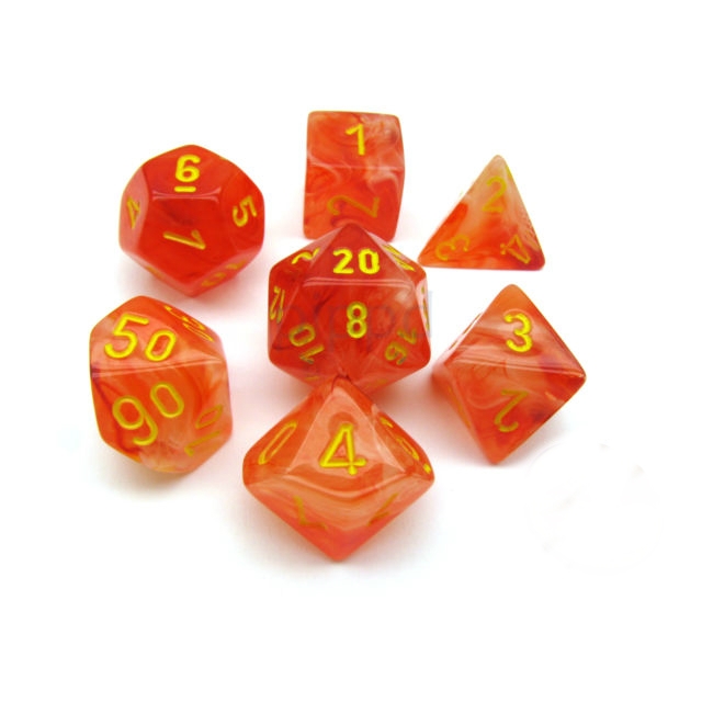 Orange with Yellow Ghostly Glow Polyhedral 7-Die Set Chessex CHX27523
