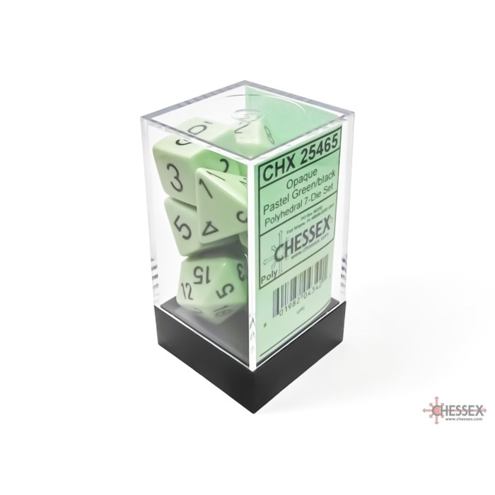 Pastel Green with Black Opaque Polyhedral 7-Die Set Chessex CHX25465