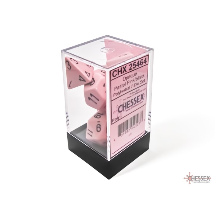 Pastel Pink with Black Opaque Polyhedral 7-Die Set Chessex CHX25464