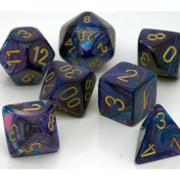 Purple with Gold Lustrous Polyhedral 7-Die Set Chessex CHX27497