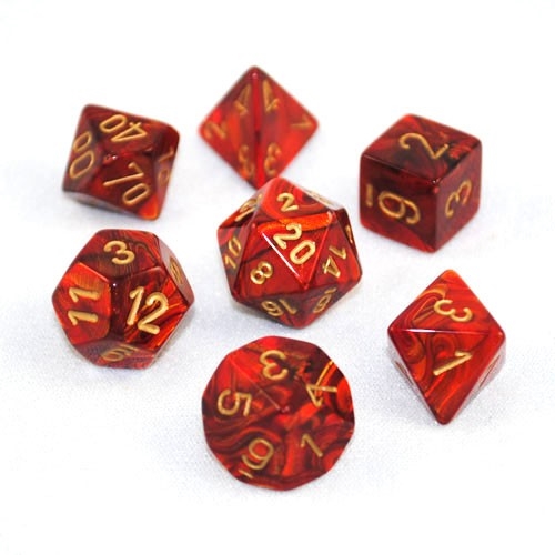 Scarlet with Gold Scarab Polyhedral 7-Die Set Chessex CHX27414