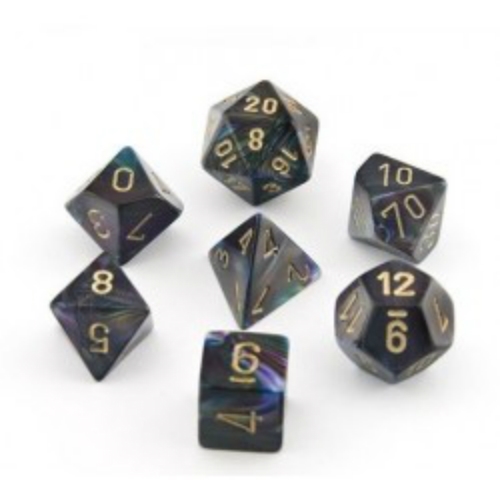 Shadow with Gold Lustrous Polyhedral 7-die Set Chessex CHX27499