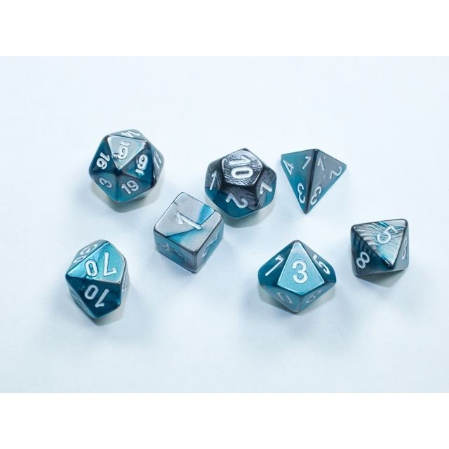 Steel-Teal with White Gemini Mini-Polyhedral 7-Die Set Chessex CHX20656