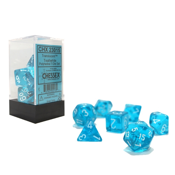 Teal with White Translucent Polyhedral 7-Die Set Chessex CHX23085