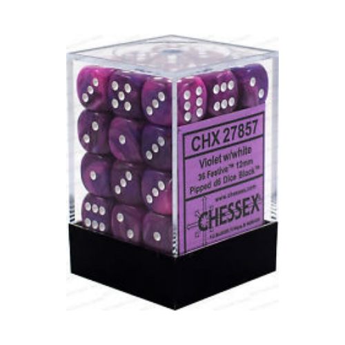 Violet with White Festive 12mm d6 Dice Block Chessex (36 Dice) CHX27857