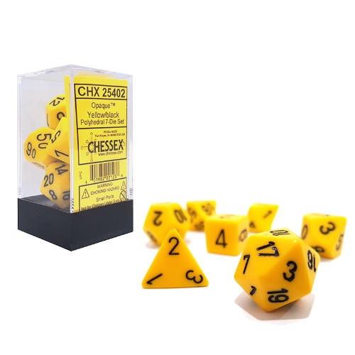 Yellow With Black Opaque Polyhedral 7-Die Set Chessex CHX25402
